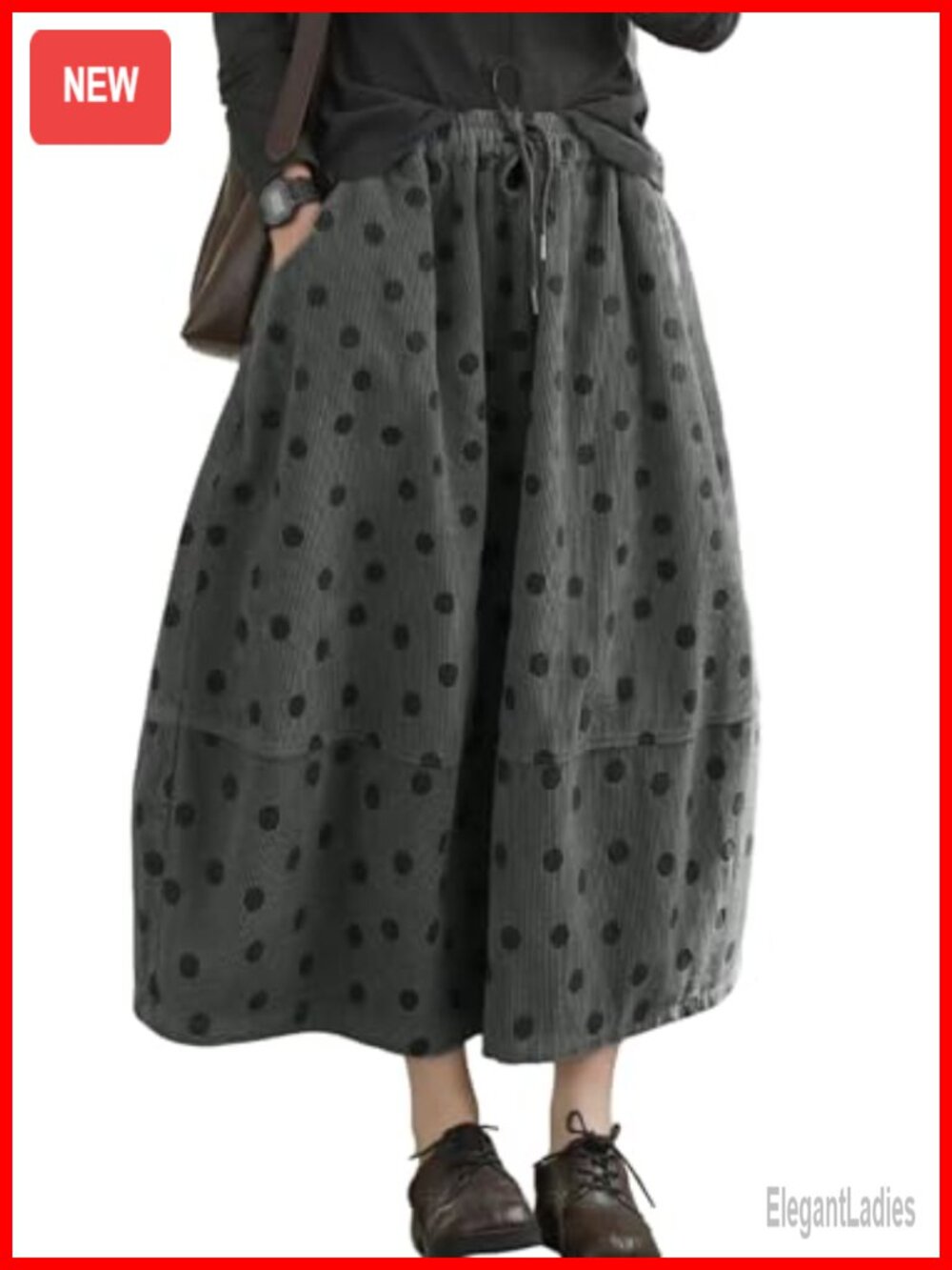 Women's Corduroy Midi Skirt Elastic Waist A-Line Flowy Pleated Long Skirt